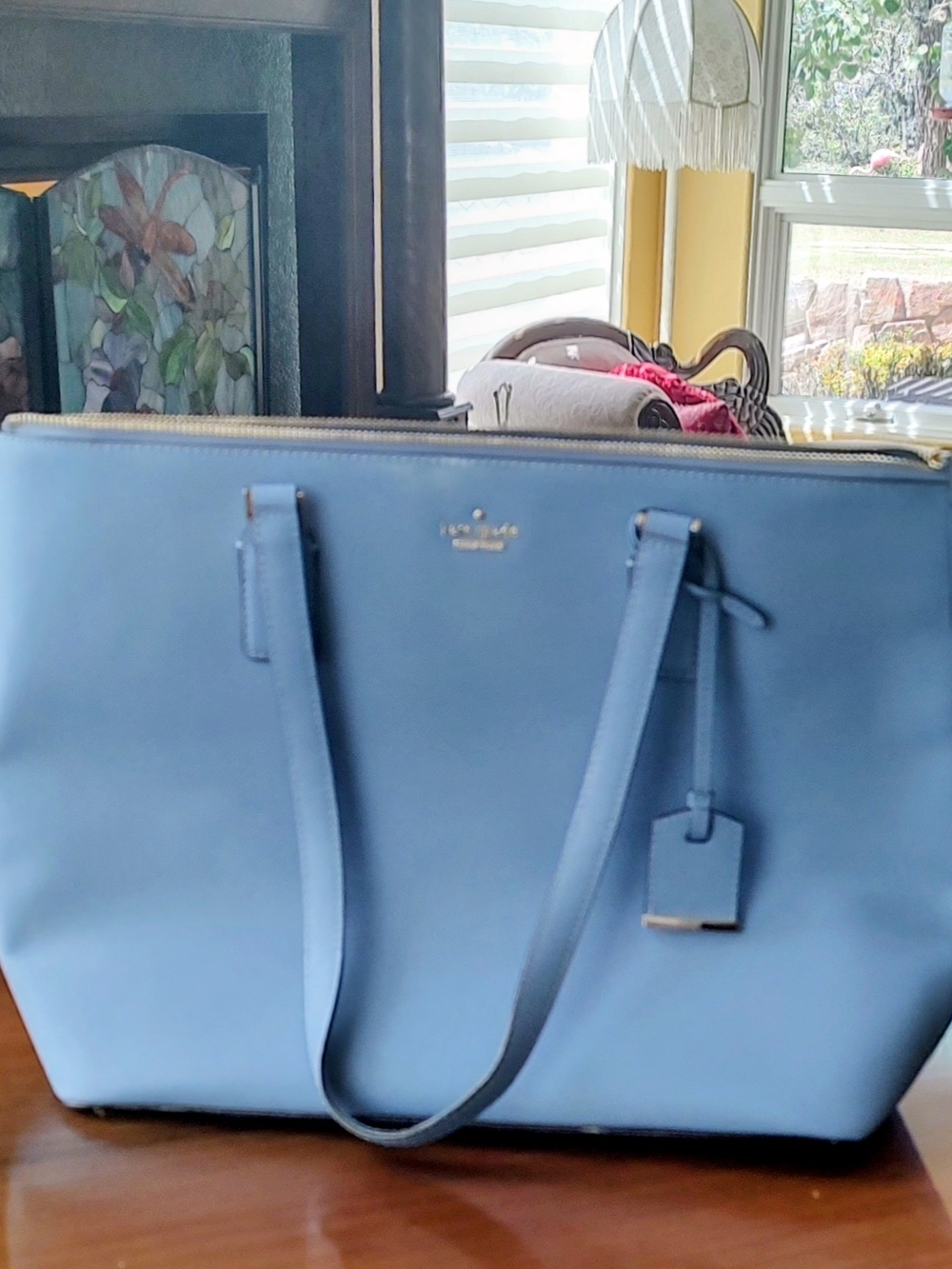 kate spade light blue leather tote. Excellent Condition. - Picture 2 of 16